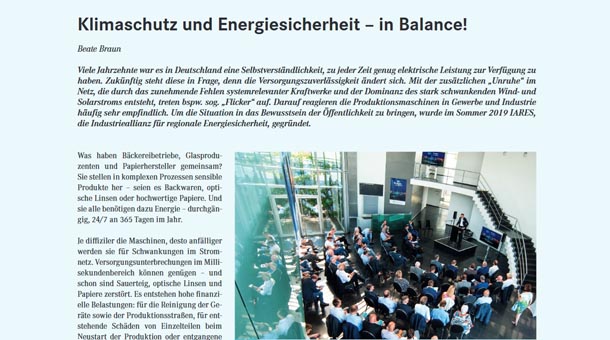 Klimaschutz und Energiesicherheit - in Balance! Artikel von Beate Braun.